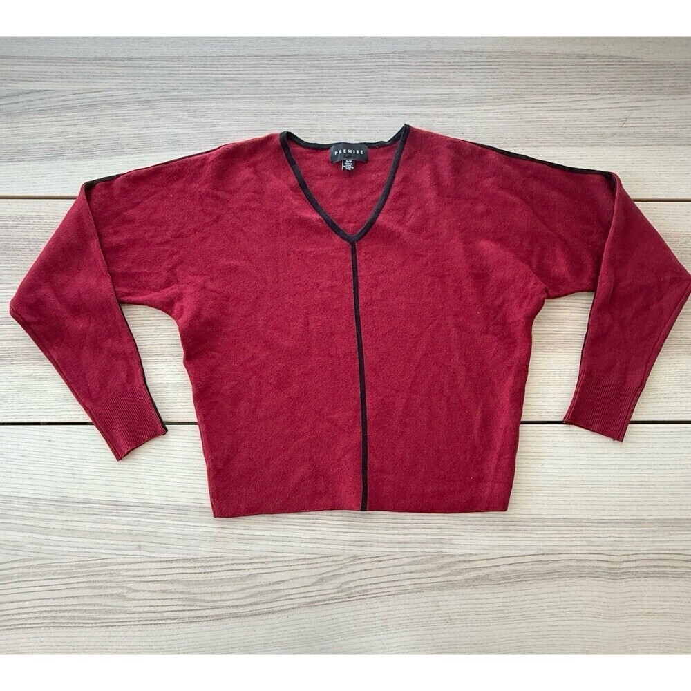 Premise viscose Sweater v-neck red black pullover casual long sleeve Women’s S/p
